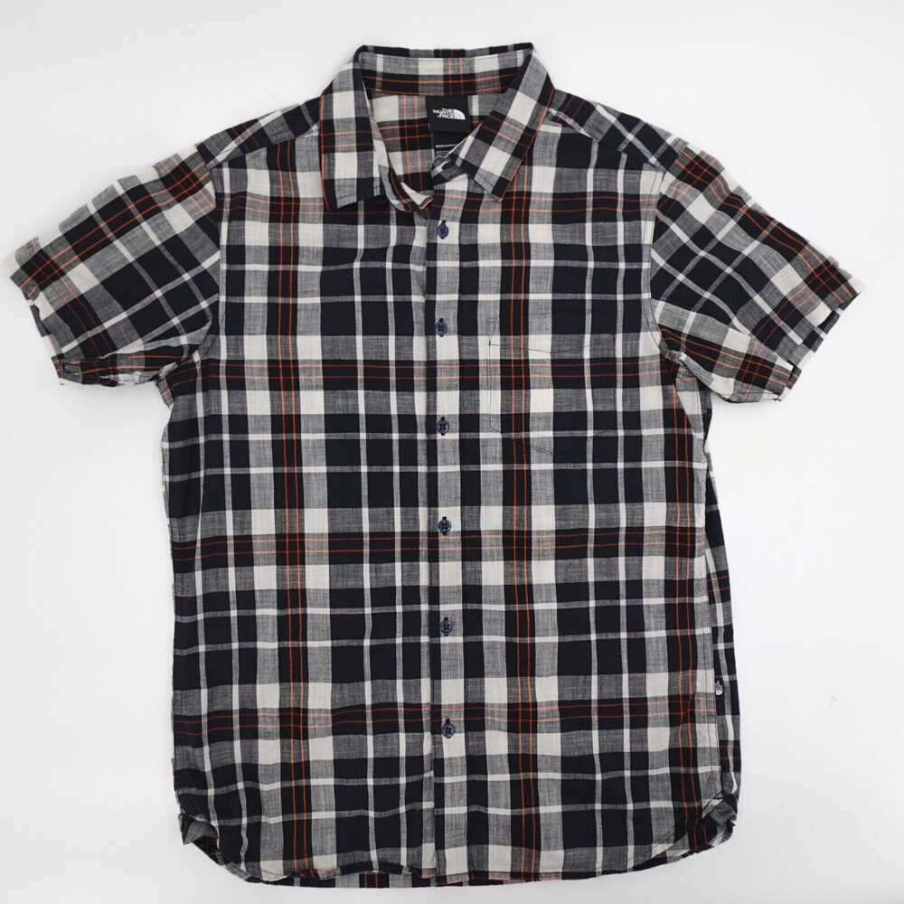 The North Face Shirt Mens Small Black Plaid Button Short Sleeve Outdoor
